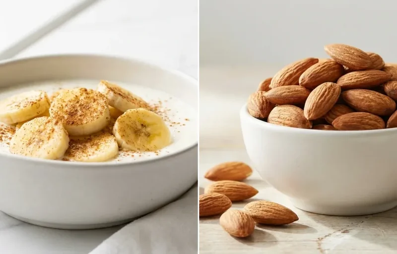 Dahi with Banana with Handful of Almonds