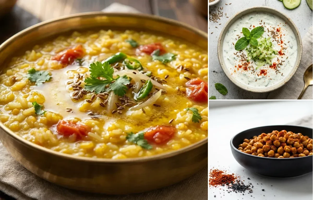 Dal Khichdi with Cucumber Mint Raita with Unsalted Roasted Chana (75