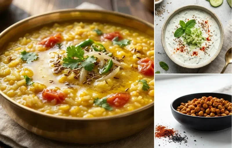 Dal Khichdi with Cucumber Mint Raita with Unsalted Roasted Chana (75