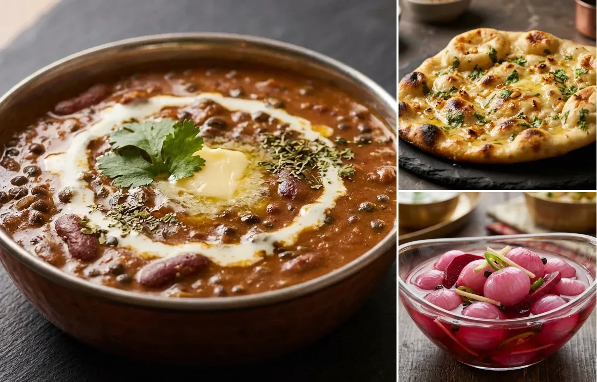 Dal Makhani, Garlic Naan and Sirke Wale Pyaaz