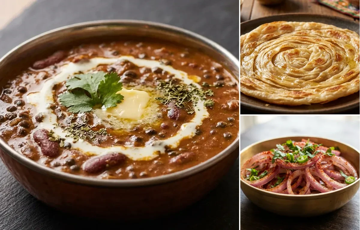 Dal Makhani with Laccha Paratha and Onion Salad
