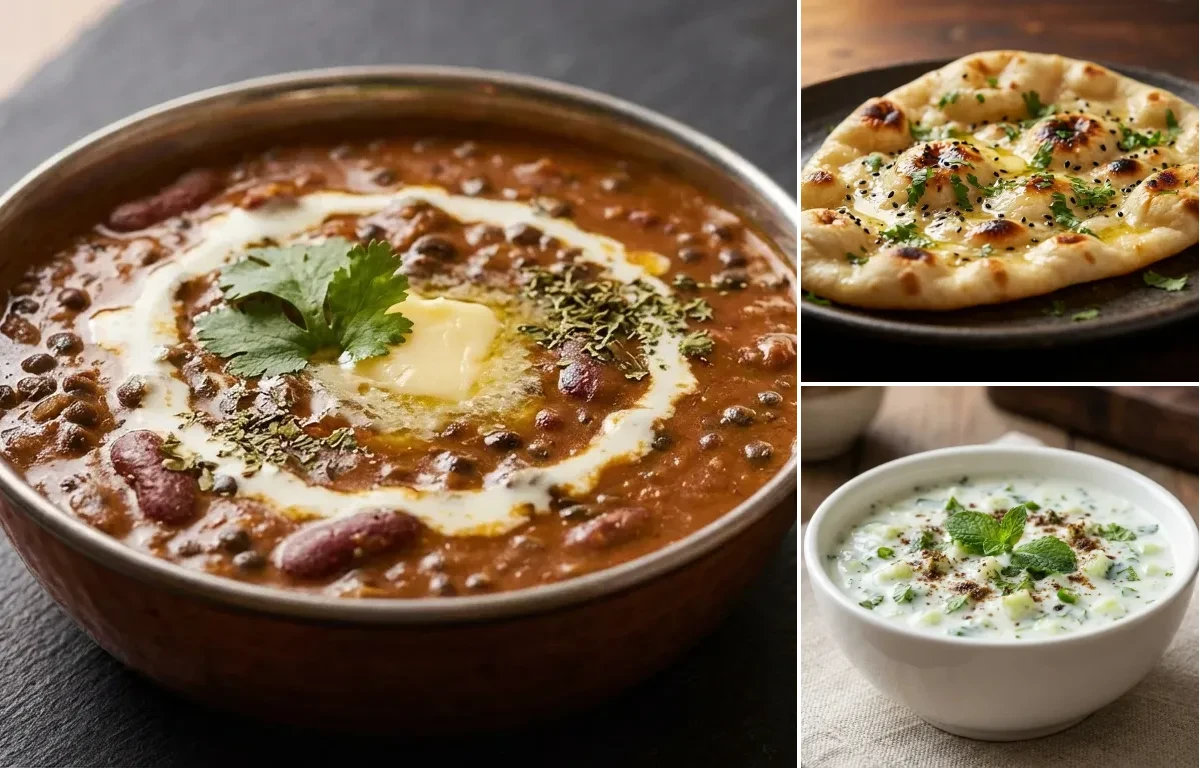 Dal Makhani with Naan and Cucumber Raita