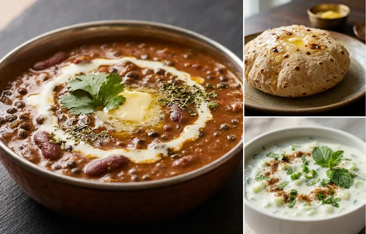Dal makhani + Phulka + Cucumber raita