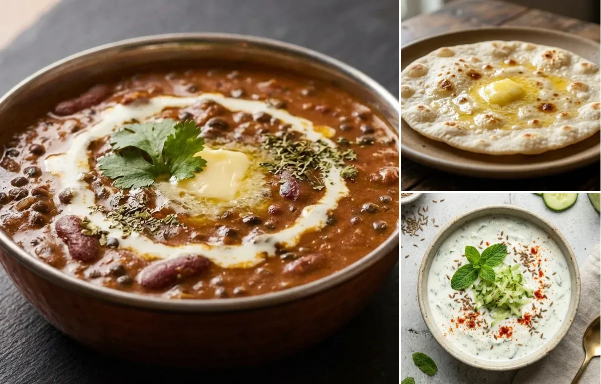 Dal Makhani with Egg Bhurji Main, Jowar Roti and Cucumber Mint Raita