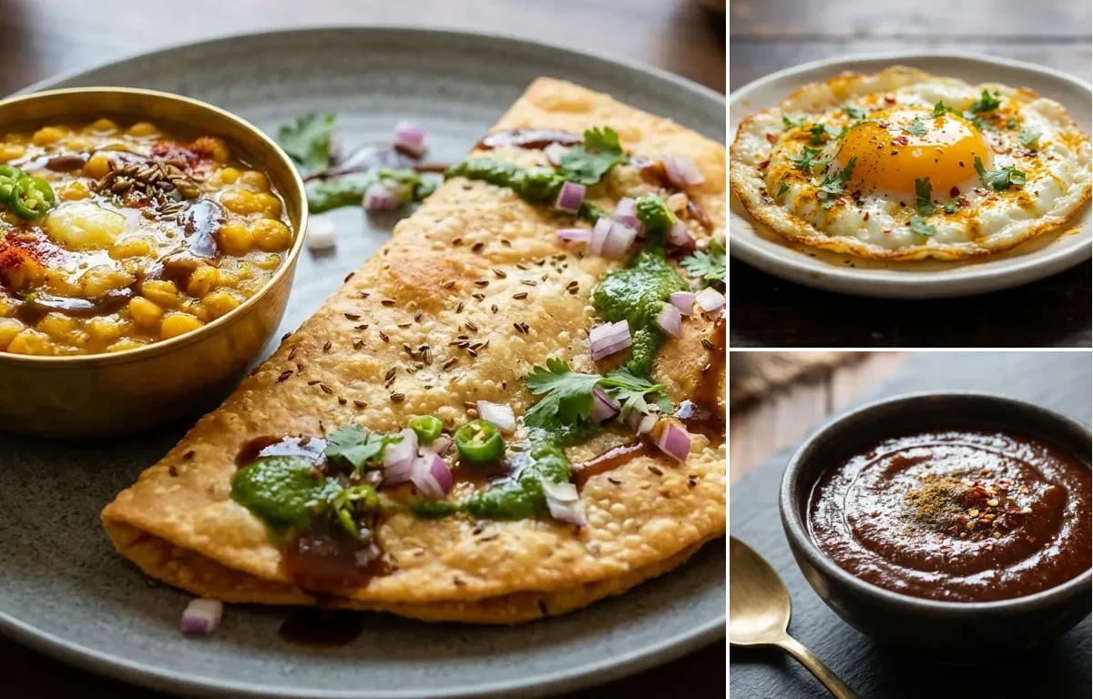 Dal Pakwan with Fried Egg and Tamarind Chutney