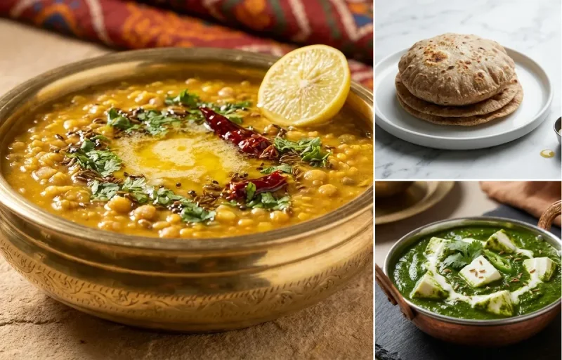 Dal Panchmel with Multigrain Phulka with Palak Paneer