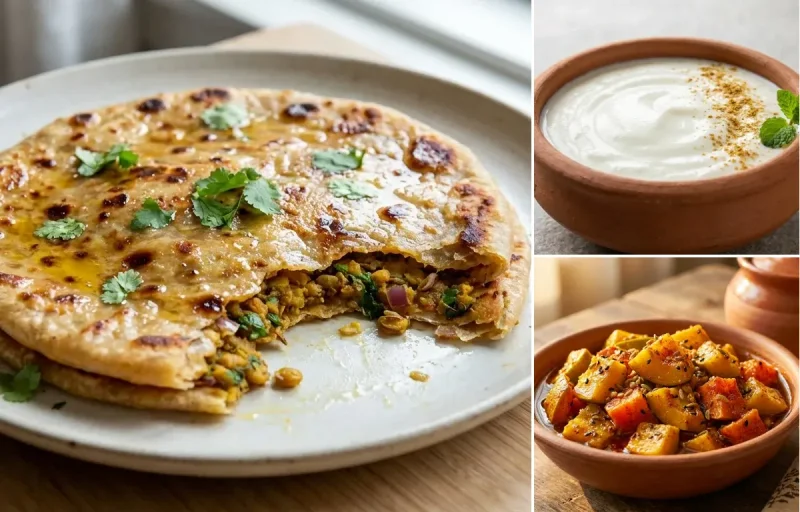 Dal Paratha with Dahi and Punjabi Mango Pickle