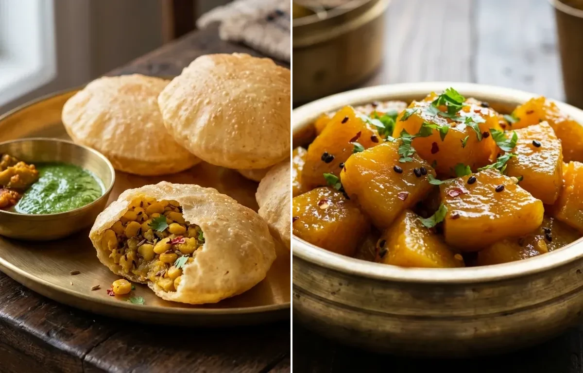 Dal Puri with Khatta Meetha Kaddu Sabzi