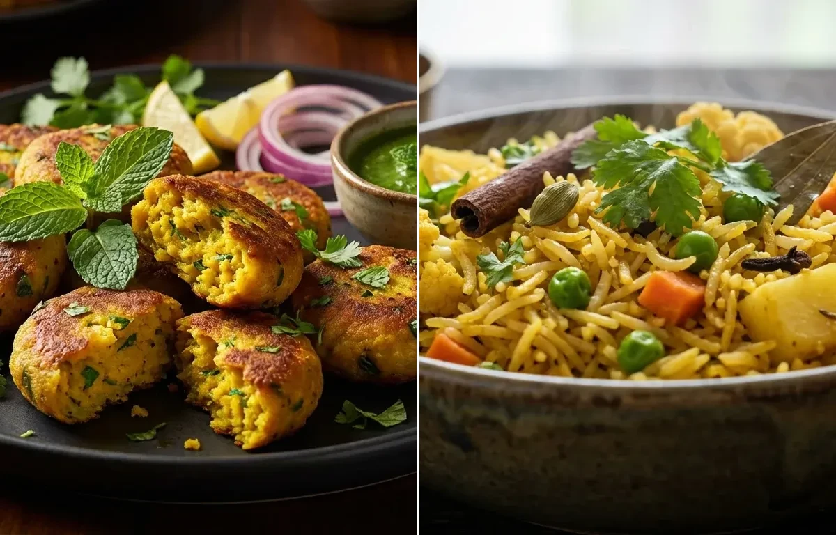 Dal Shami Kebab with Vegetable Pulao