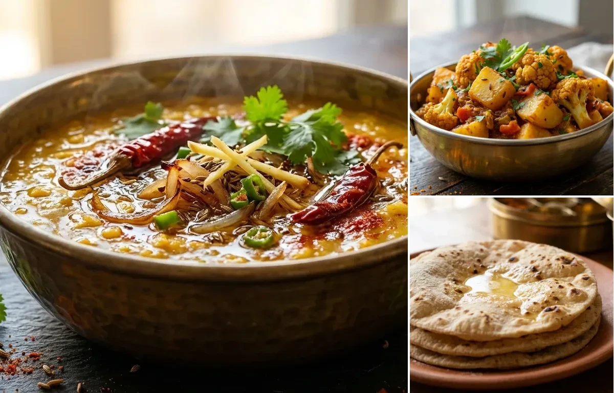 Dal Tadka with Aloo Gobi and Roti