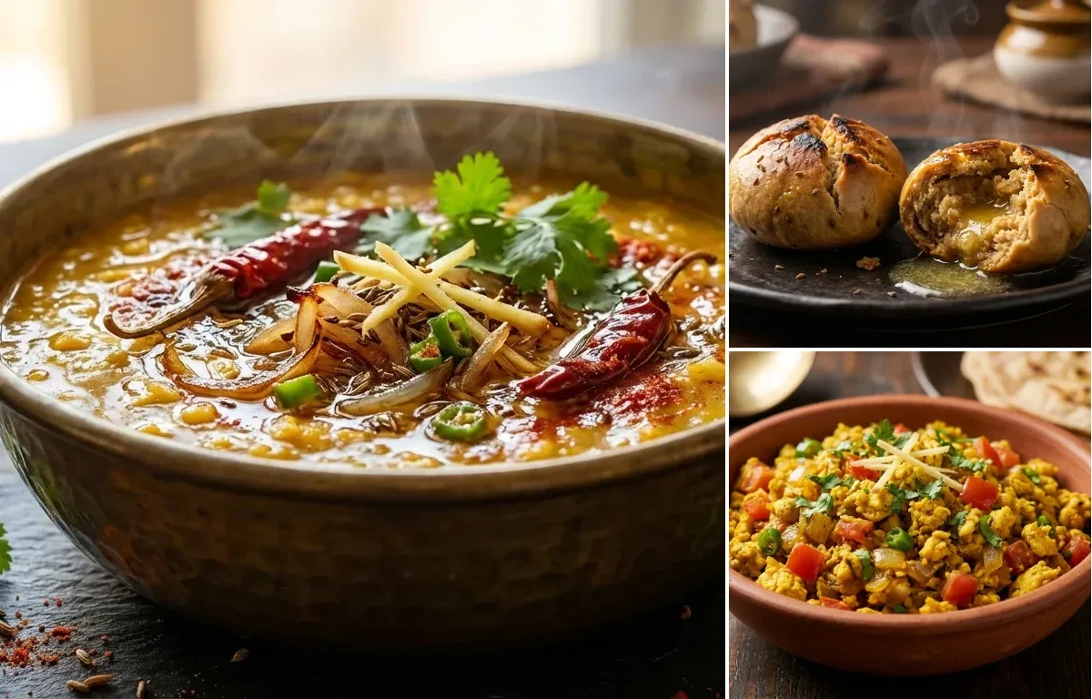 Dal Tadka with Rajasthani Baati and Egg Bhurji