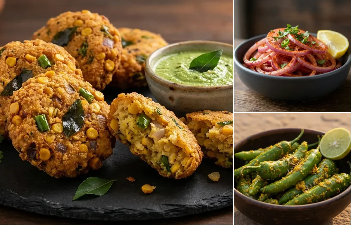 Dal Vada with Lachha Pyaaz and Mirchi Fry