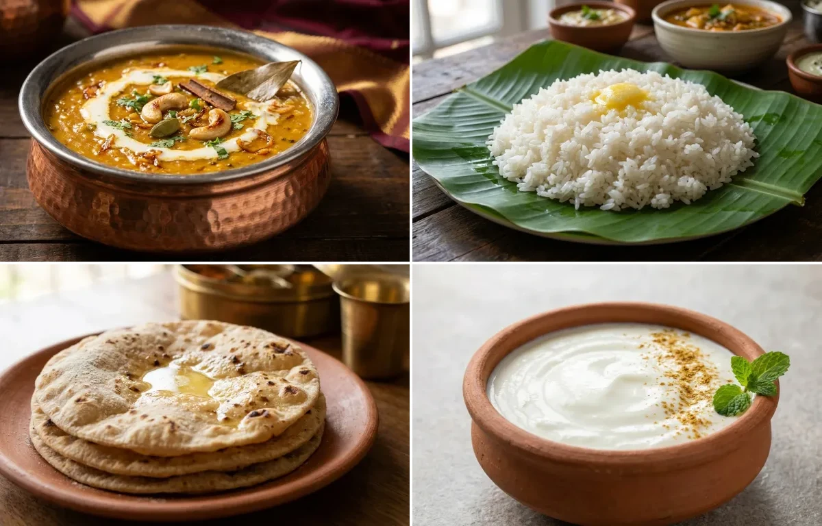 Shahi Dal with Steamed Rice with Dal Palak with Roti with Dahi