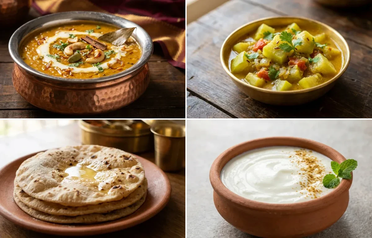 Shahi Dal with Steamed Rice with Lauki Sabzi with Roti with Dahi