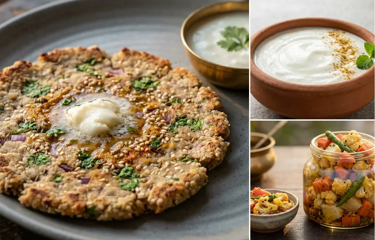 Dapate with Dahi and Vegetable Pickle