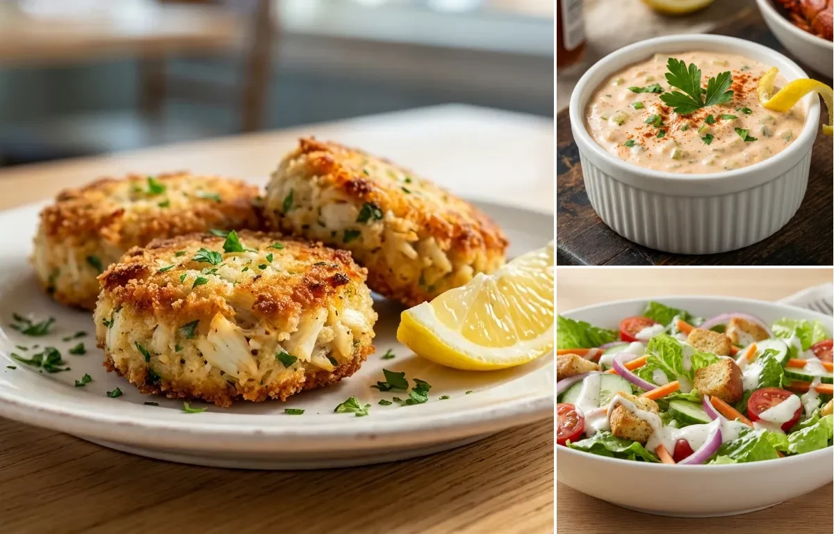 Deviled Crab Cakes with Remoulade Sauce and Side Salad