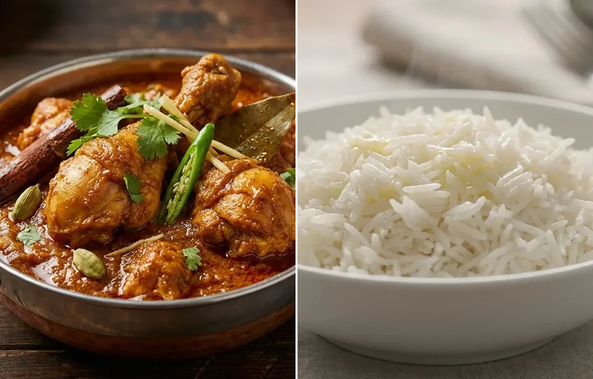 Dhaba Chicken Curry with Steamed Basmati Rice