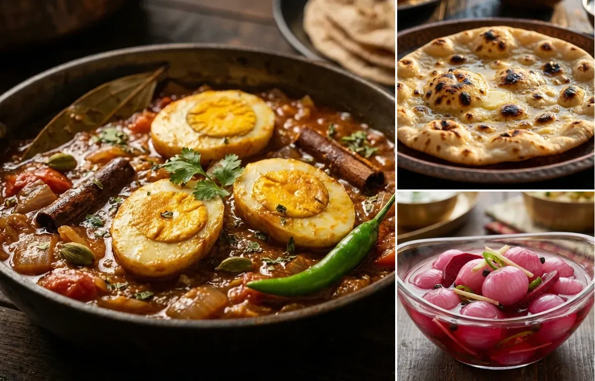 Dhaba Egg Masala with Tandoori Roti and Sirke Wale Pyaaz