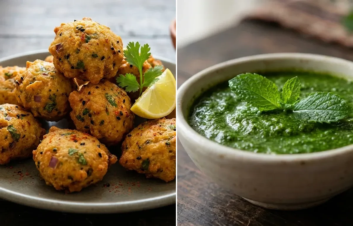 Dhanor Bora with Mint Chutney