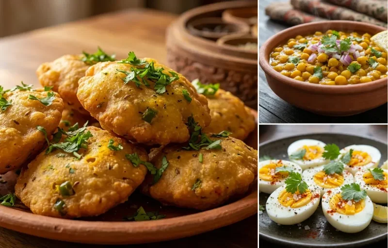 Dhuska with Ghugni and Boiled Egg