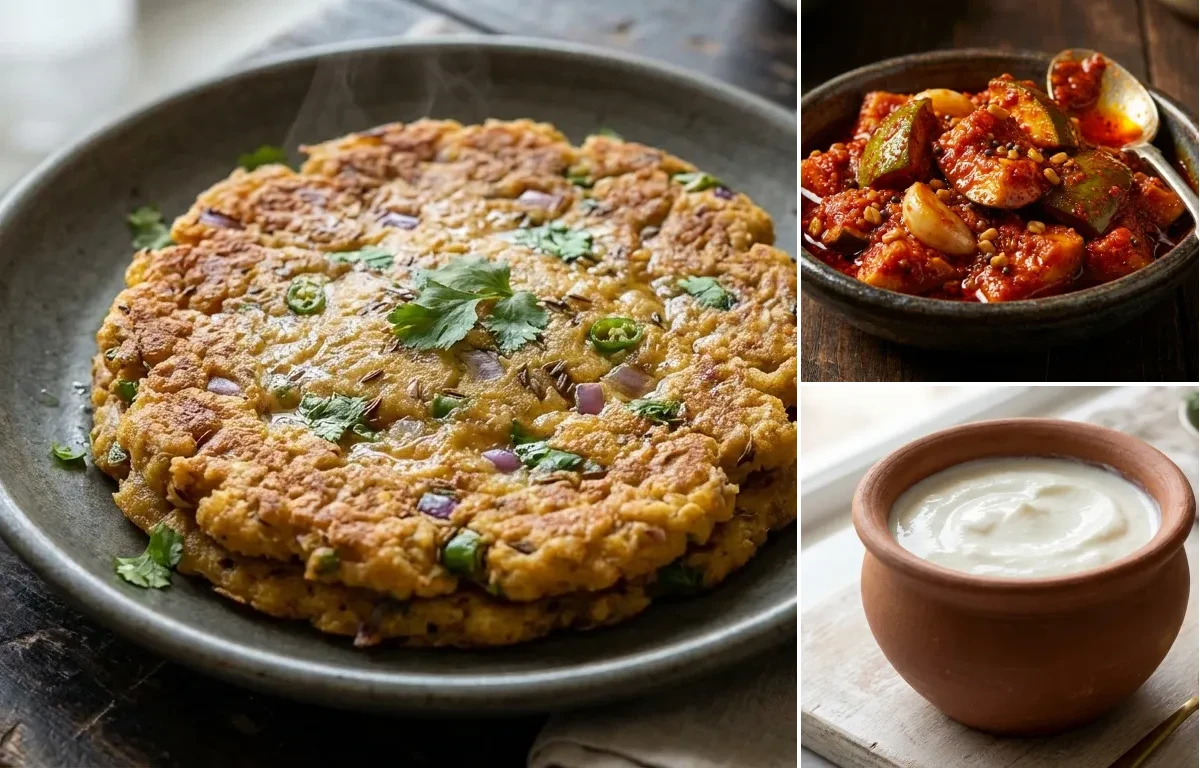 Dibba Rotti with Avakaya Pickle and Curd