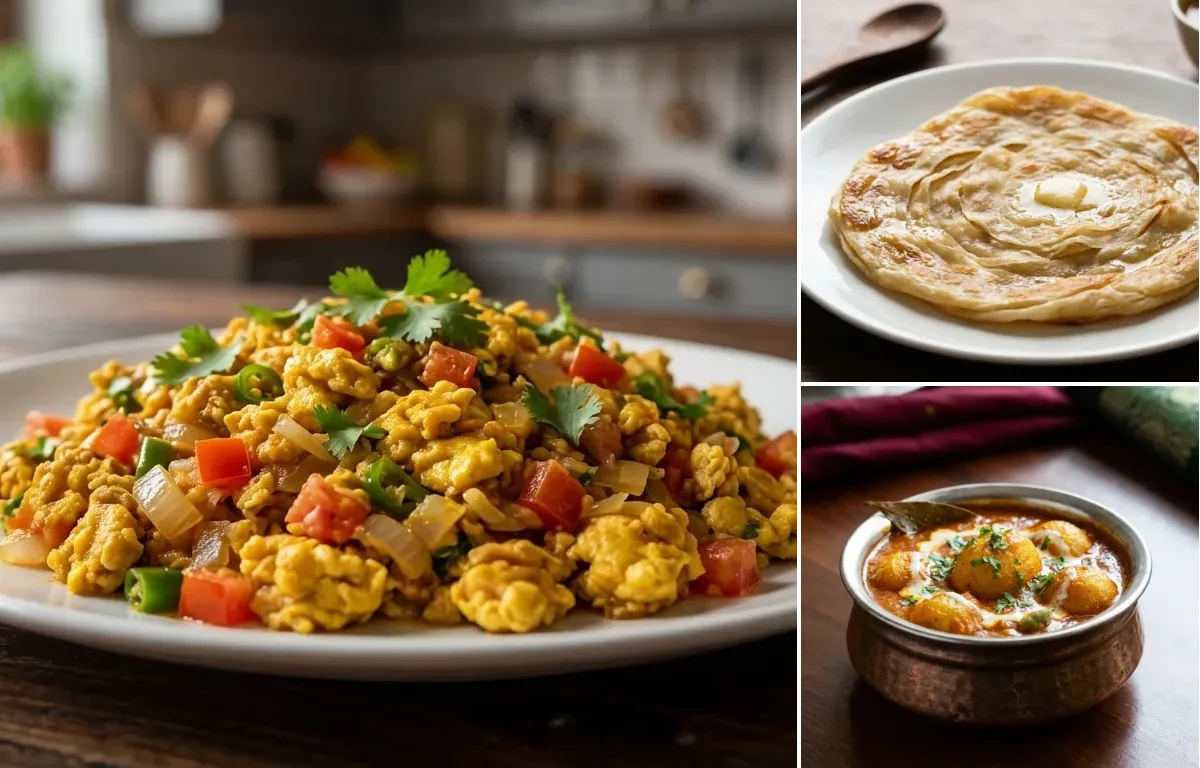 Dim Bhurji with Bengali Porota and Dum Aloo