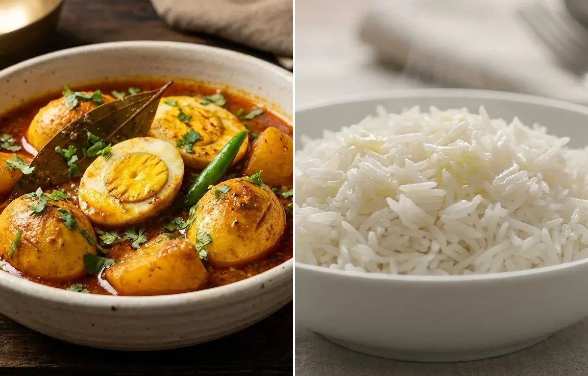 Dim er Dalna with Steamed Basmati Rice