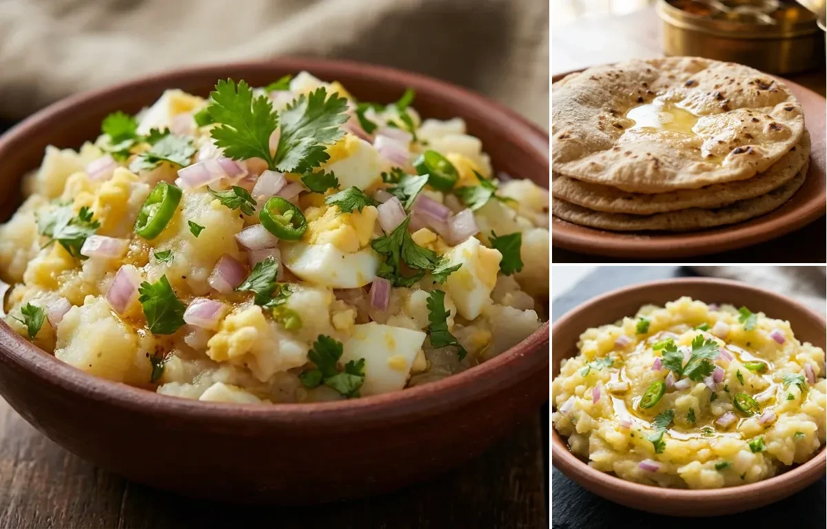 Dim Pitika with Roti and Aloo Pitika