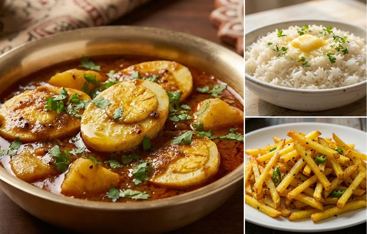 Dimer Dalna with Sada Bhat and Aloo Bhaja