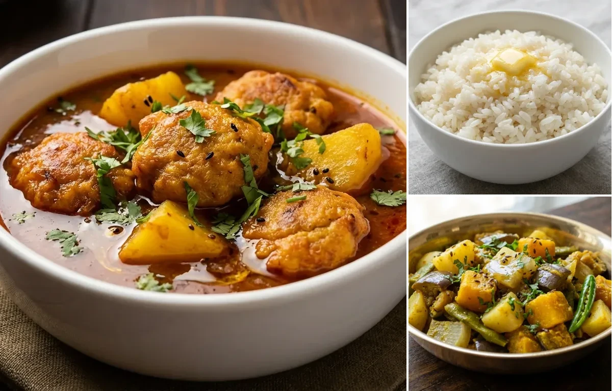 Dimer Dhokar Dalna with Shada Bhaat and Bengali Labra