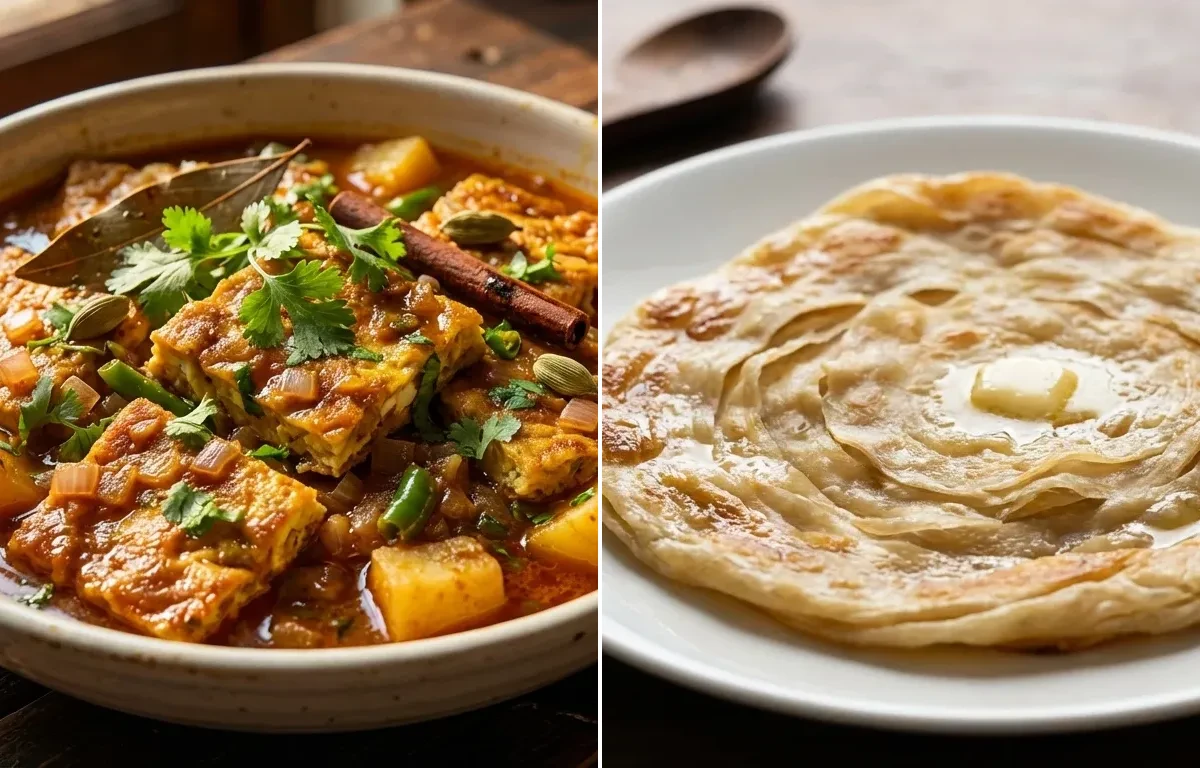Dimer Omelette Torkari with Bengali Porota