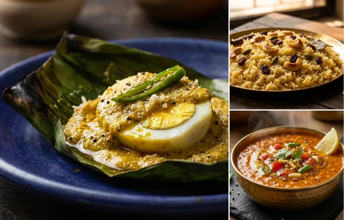 Dimer Paturi with Ghee Bhat and Masoor Dal Tadka