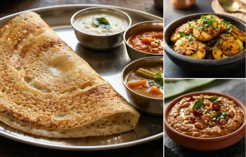 Dosa with Egg Fry and Peanut Chutney