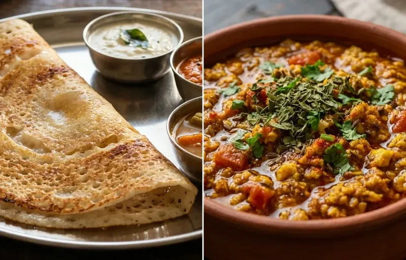 Dosa with Egg Keema Masala