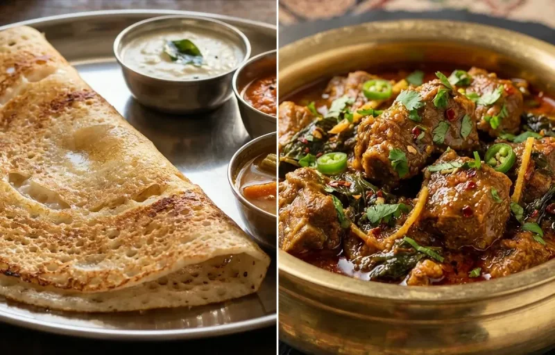 Dosa with Gongura Mamsam