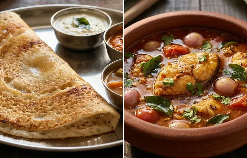 Dosa with Meen Kuzhambu
