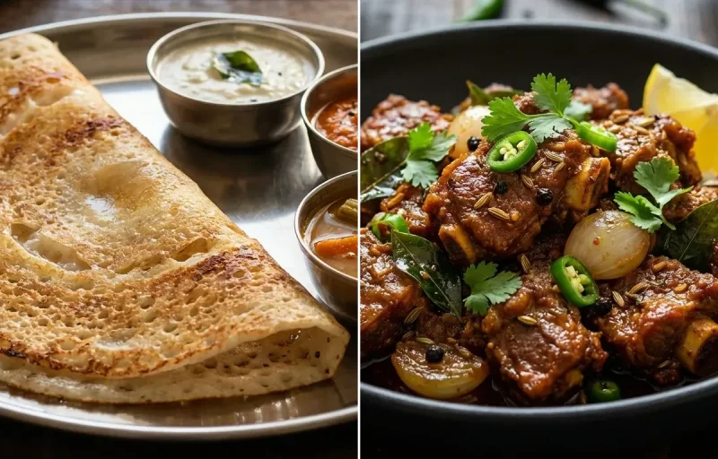 Dosa with Mutton Chukka Varuval