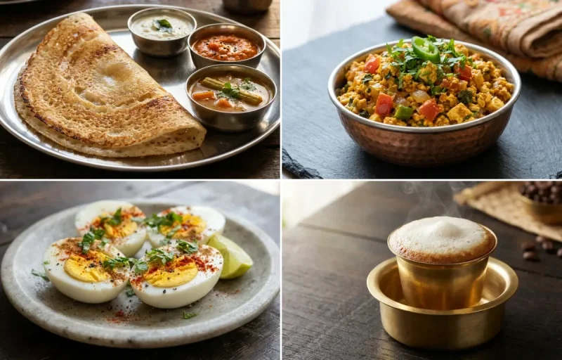 Dosa with Paneer Bhurji with Boiled Eggs with Filter Coffee