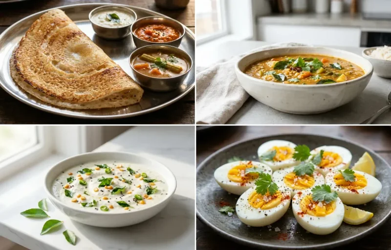 Dosa with Sambar with Coconut Chutney with Boiled Egg with Filter Coffee