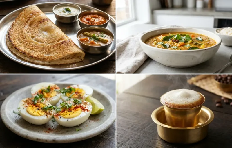 Dosa with Sambar with Coconut Chutney with Boiled Eggs with Filter Coffee