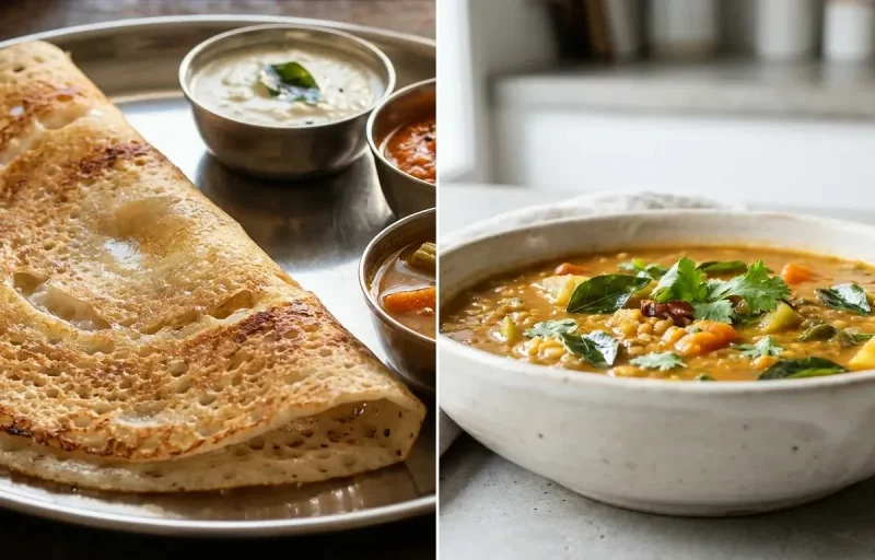Dosa with Sambar with Coconut Chutney with Filter Coffee