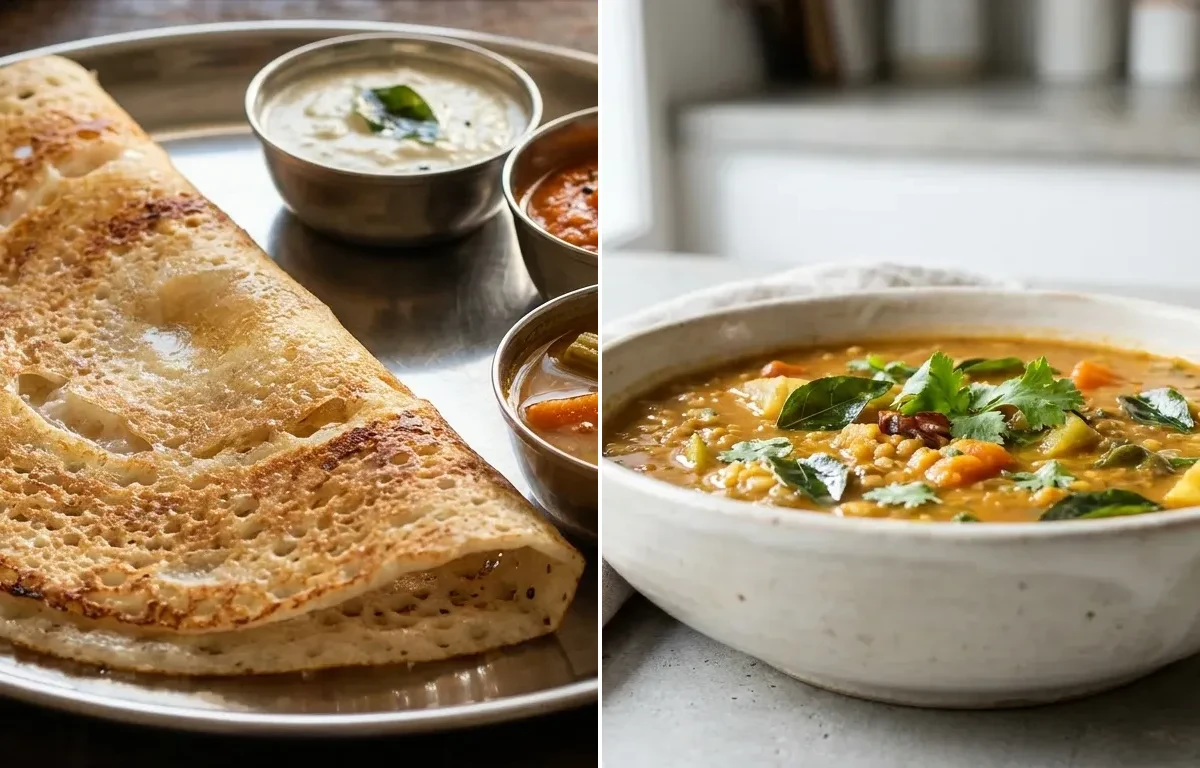 Dosa with Sambar with Coconut Chutney with Masala Chai with Soy Milk