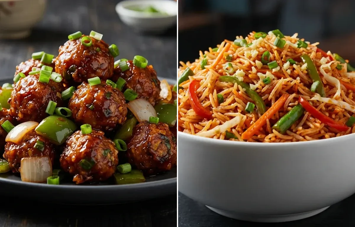 Dry Veg Manchurian with Schezwan Fried Rice