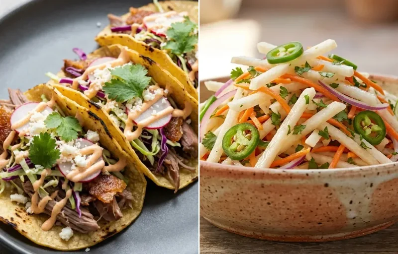 Duck Confit Tacos with Jicama Slaw