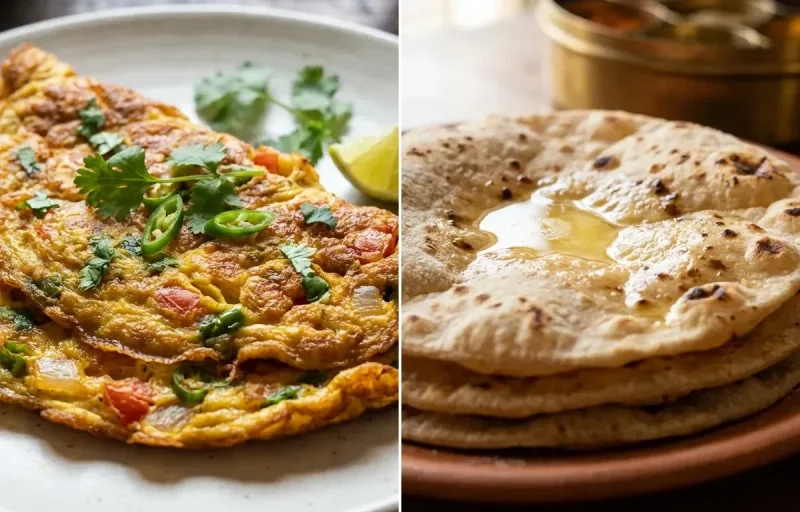 Duck Egg Masala Omelette with Roti
