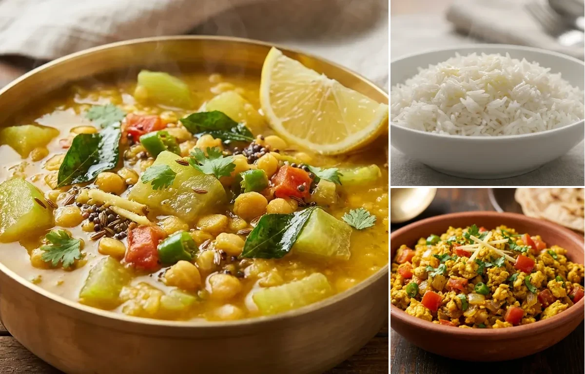 Dudhi Chana Dal with Steamed Basmati Rice and Egg Bhurji