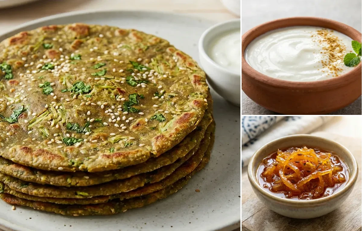 Dudhi Thepla with Dahi and Gujarati Aam Chundo