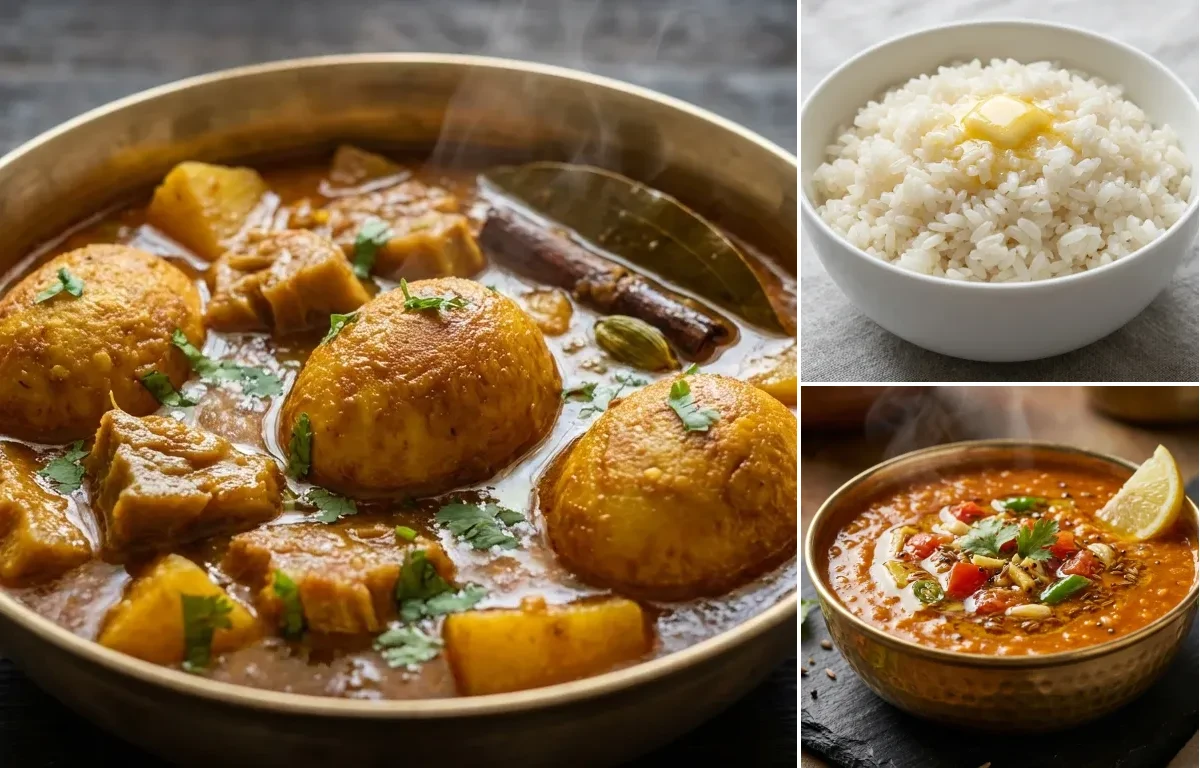 Echorer Dimer Dalna with Shada Bhaat and Masoor Dal Tadka