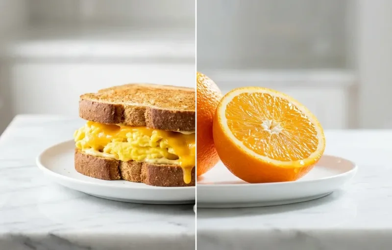 Egg and Cheese Sandwich with Orange