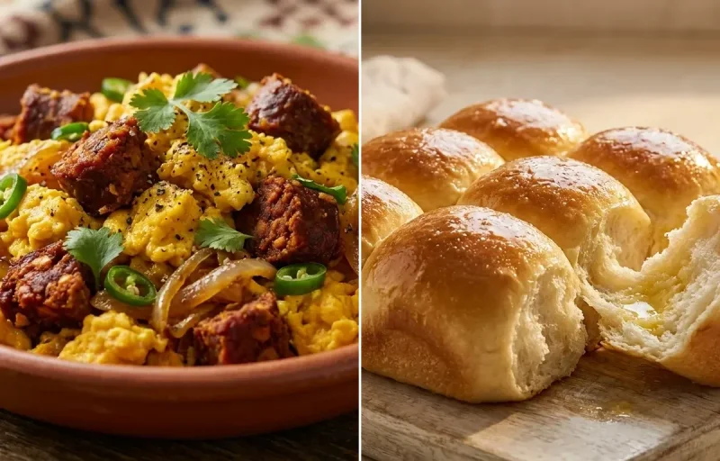 Egg and Choris Scramble with Ladi Pav